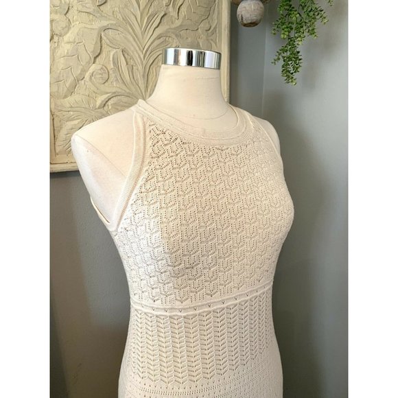 London Times Dress Sz 14 Cream/Tan Crochet Lace Overlay Sleeveless Wedding Party - Picture 5 of 12